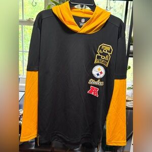 NFL Pittsburgh Steelers Black and Yellow Hooded Long Sleeve Shirt Youth XL